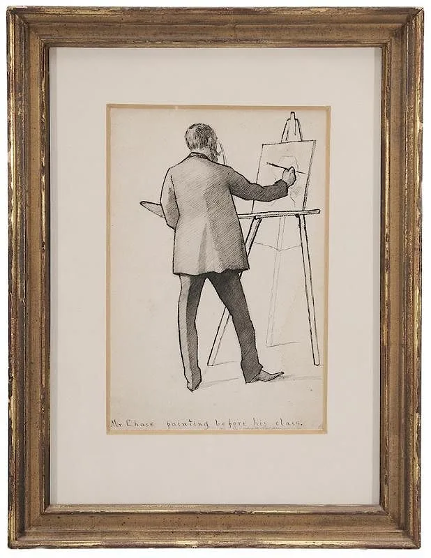Caroline van Hook Bean, Mr. Chase Painting Before His Class, pen and ink on paper