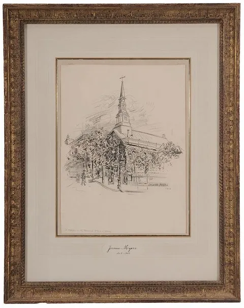 Jerome Myers, St. Mark's on the Bowrie [sic], 11th St, & 2nd Ave., 1916, charcoal on paper