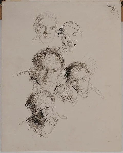Emil Fuchs, Head Studies, pen and ink on paper