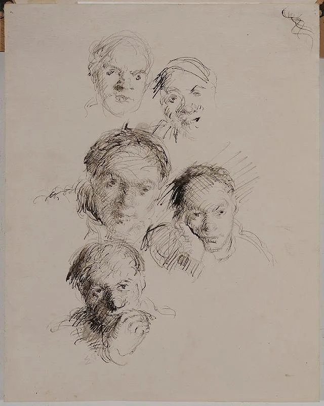 Emil Fuchs, Head Studies, pen and ink on paper