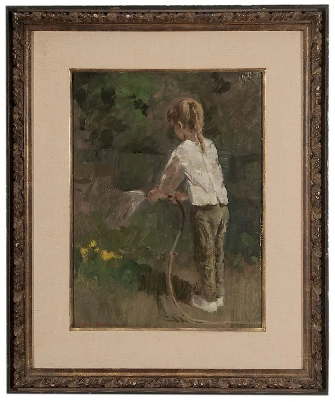 Gunnar Anderson, * Girl Watering Garden, oil on board