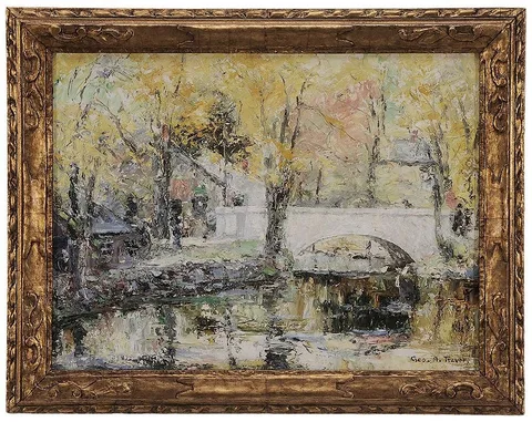 George A. Traver, Bridge over a River, oil on canvas board