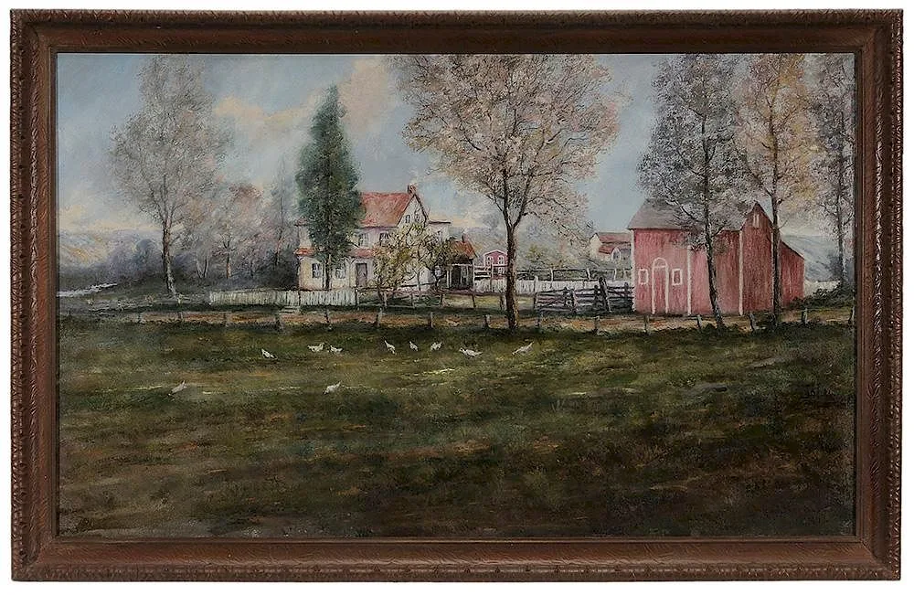 Charles I. Hepner, Spring Landscape with Farmhouse and Barn, oil on canvas