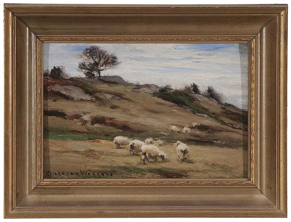 Sheep in a Landscape by Carleton Wiggins, oil on panel, sold Sep 2015