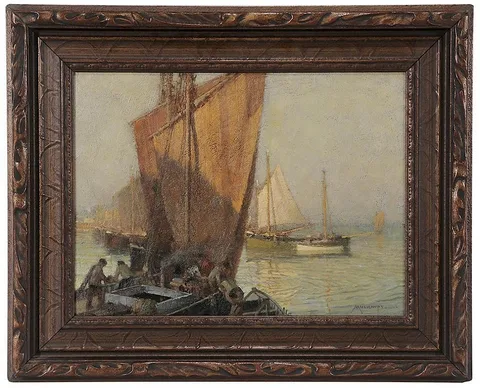 Frederick John Mulhaupt, Harbour of St. Pierre or St. Ives, circa 1910-13, oil on fiberboard