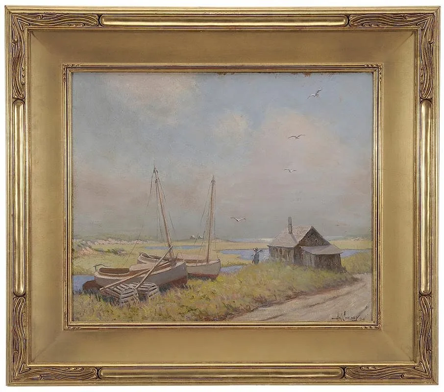 Cape Ann Marsh Scene by Harold W. Cheney, oil on fiberboard, sold Sep 2015