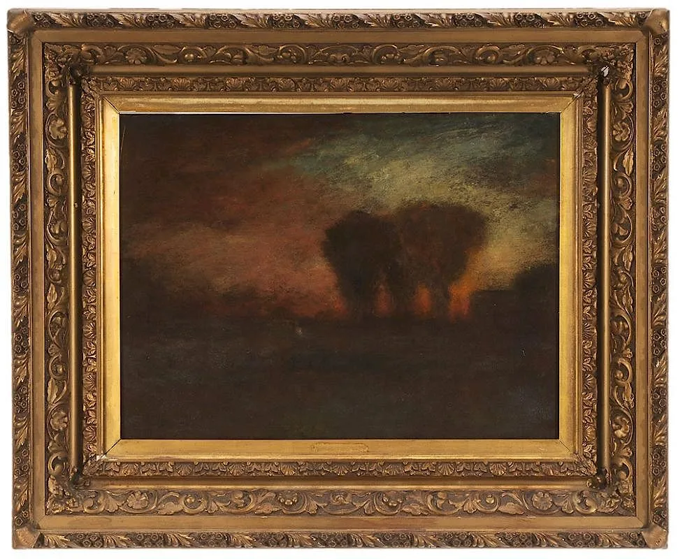 Quiet Hour by George Inness, circa 1890, oil on plywood panel, sold Sep 2015