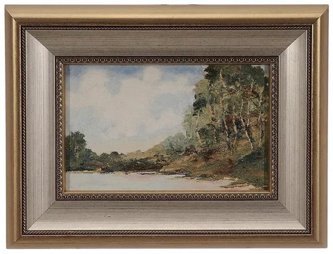 Frank A. Bicknell, Landscape along River, oil on artist board