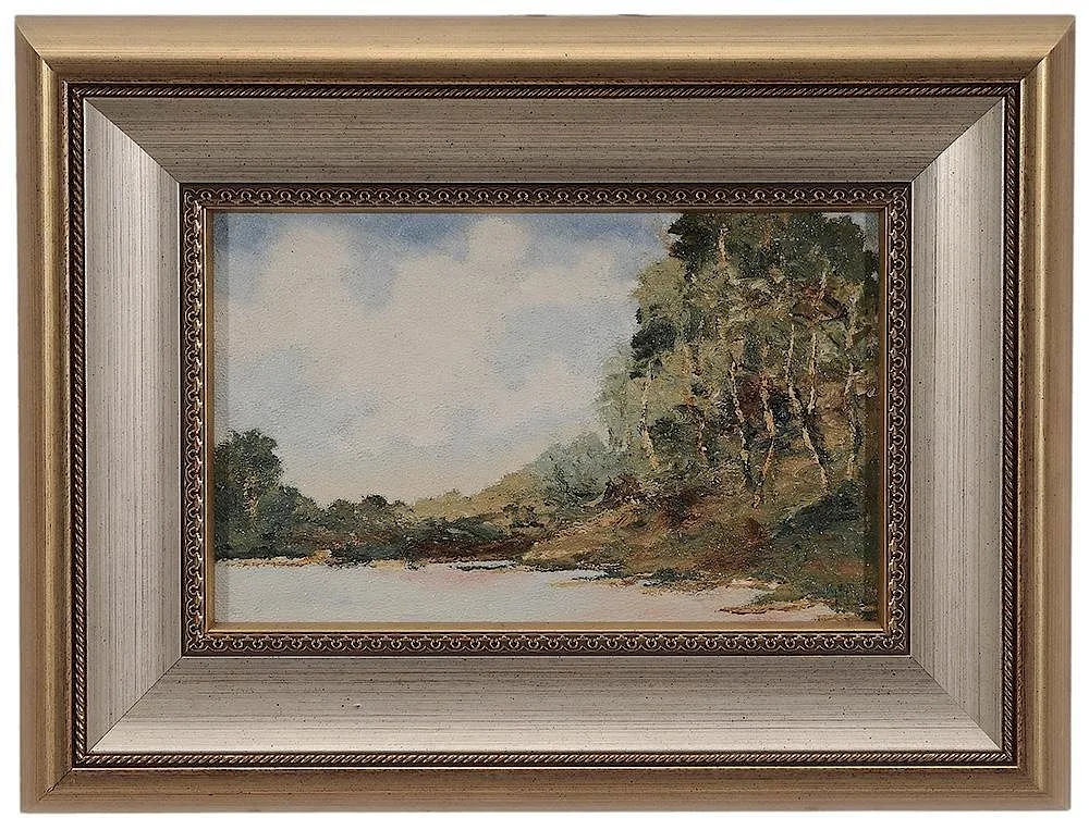 Landscape along River by Frank A. Bicknell, oil on artist board, sold Sep 2015