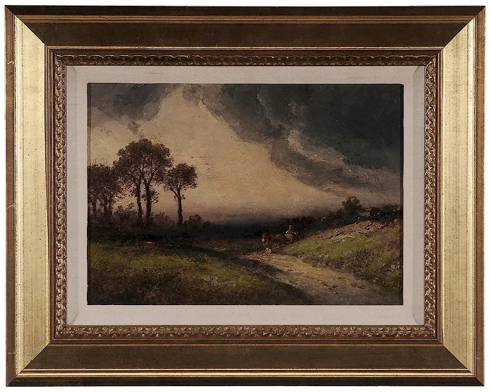 George Washington Nicholson, Wagon in a Stormy Landscape, oil on paper laid on card