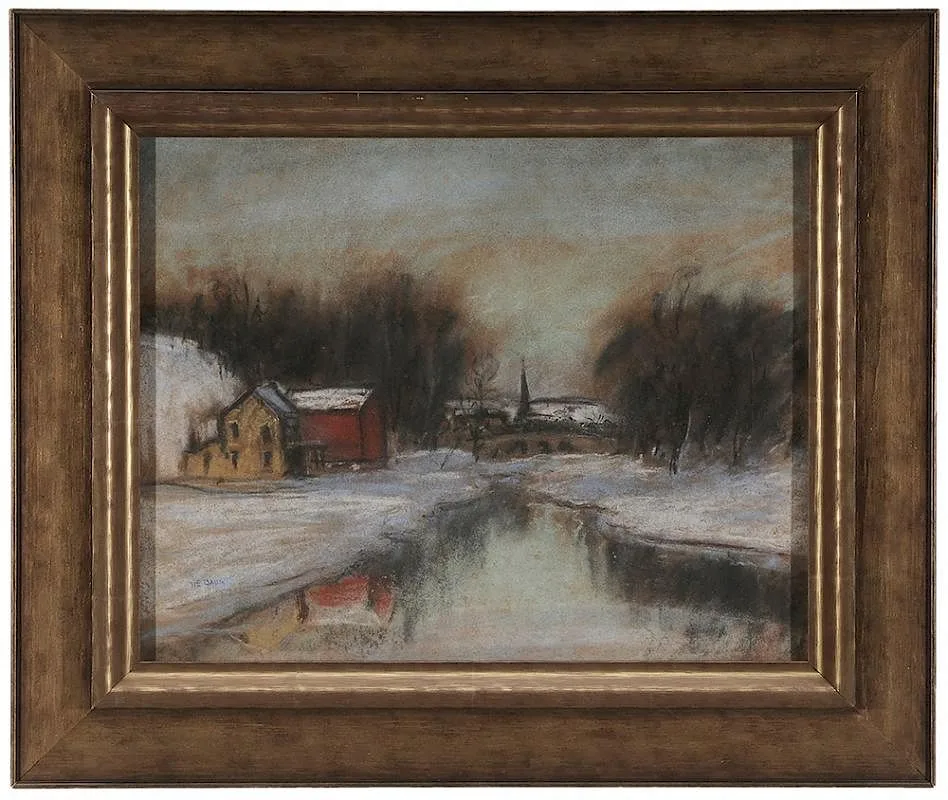 Walter Emerson Baum, Sellersville in Winter, pastel on paper board