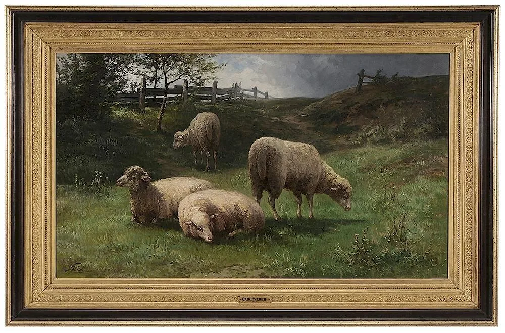 Carl Philipp Weber, Sheep in a Pasture, oil on canvas