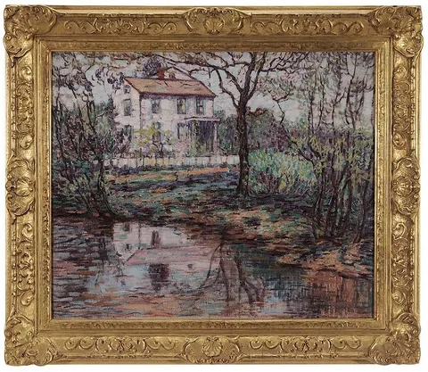 House by a Pond in a Spring Landscape by Maude Drein Bryant, oil on canvas, sold Sep 2015