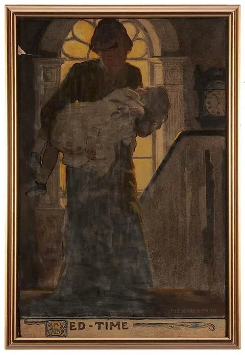 Bed-Time, published in [Scribner's Monthly Magazine], December 1902 by Jessie Willcox Smith, charcoal, sold Sep 2015