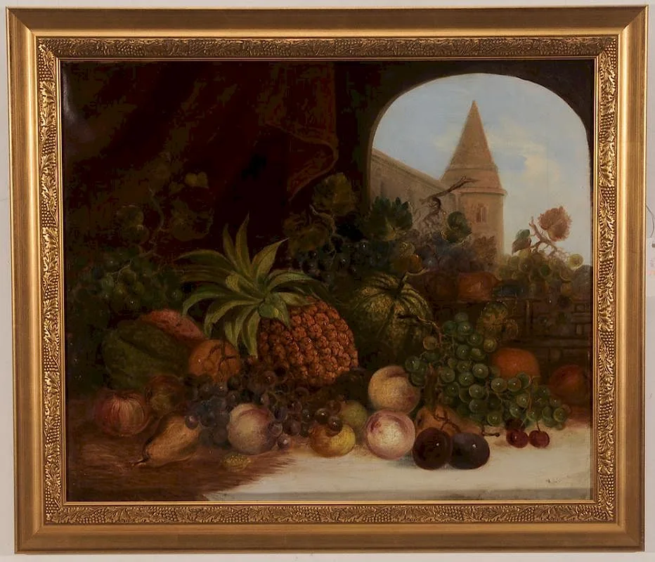 A fruit still life by W. Stone, oil on canvas, offered Jul 2015