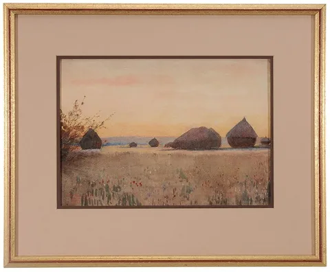 William Herbert Allen, Quesney Picardy Haystacks 1908, watercolor on paper