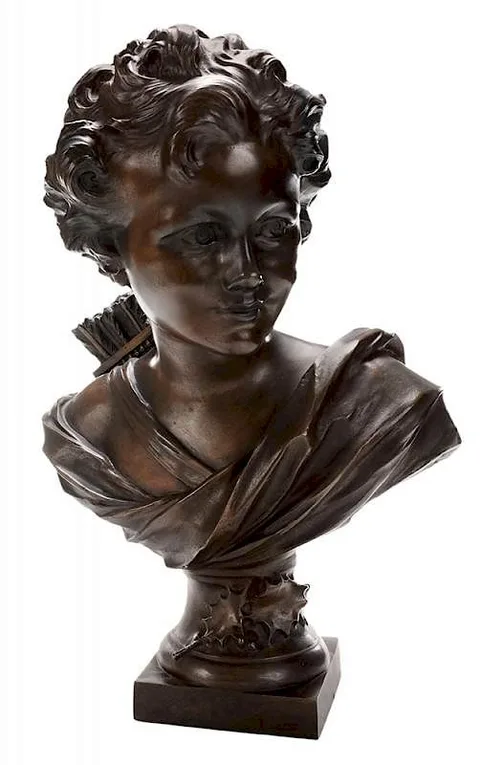 Agathon Léonard, Bust of Cupid with Quiver, 20th century recast, patinated bronze