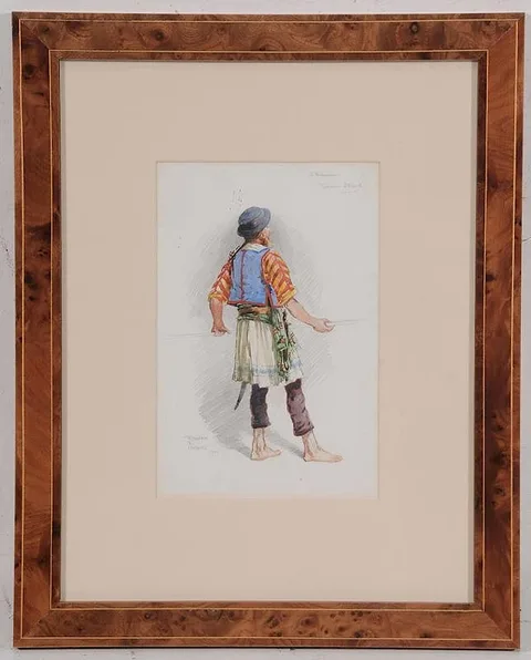 Robert E. Groves, Four costume designs for [Treasure Island]: Jim Hopkins, A Seaman, Israel Hands, Captain Smollett, 1921, watercolor over pencil on paper