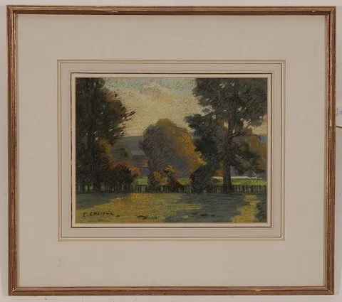 Edouard Chappel, Sun-Dappled Landscape, pastel on paper