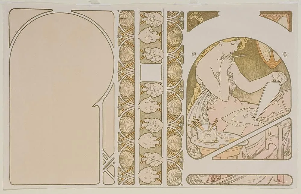 Alphonse Mucha, Proof without text for [Menus et Programmes Illustre?s…Librarie Artistique/G. Boudet/editeur, Paris], 1898, chromolithograph on paper