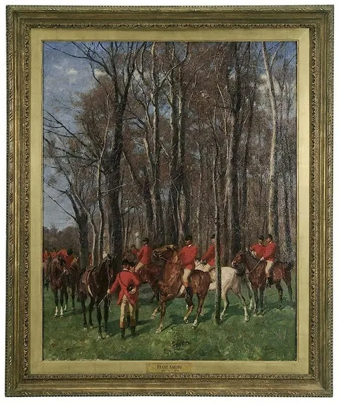 Franz Amling, Hunting Party at the Edge of a Clearing, 1892, oil on canvas