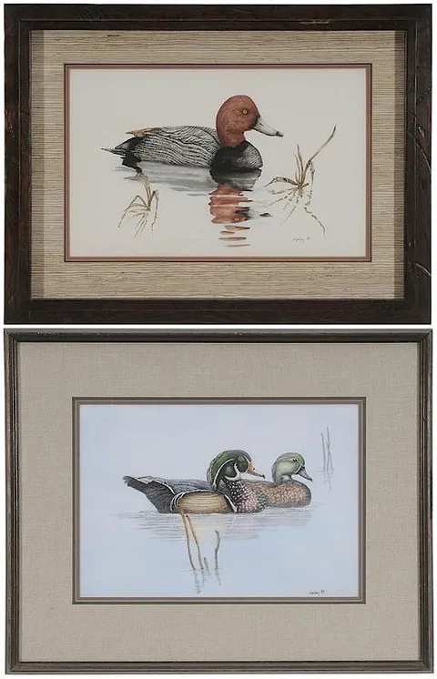 Two waterfowl watercolors: Redhead Duck by Lester Joseph Chaney, watercolor and ink on paper, sold Jul 2015
