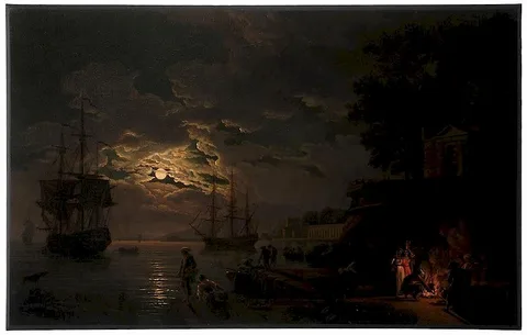Joseph Vernet, Clair de lune, after the original du Barry version held by the Louvre (# 8334), oil on canvas