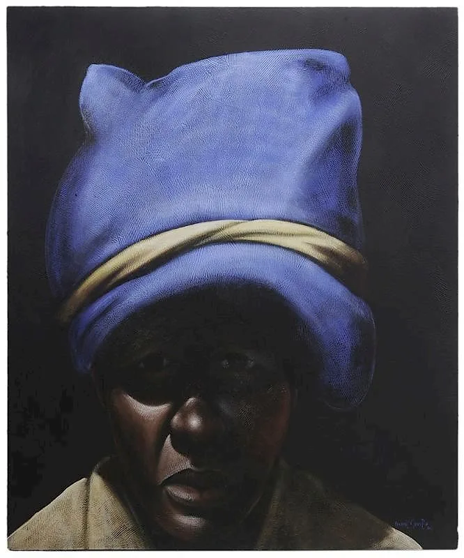 Velaphi Mzimba, Boy in Blue Hat, acrylic on incised gesso and canvas