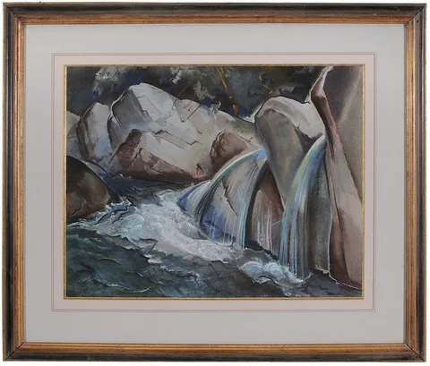 Will Henry Stevens, Mountain Stream with Waterfall, pastel on paper