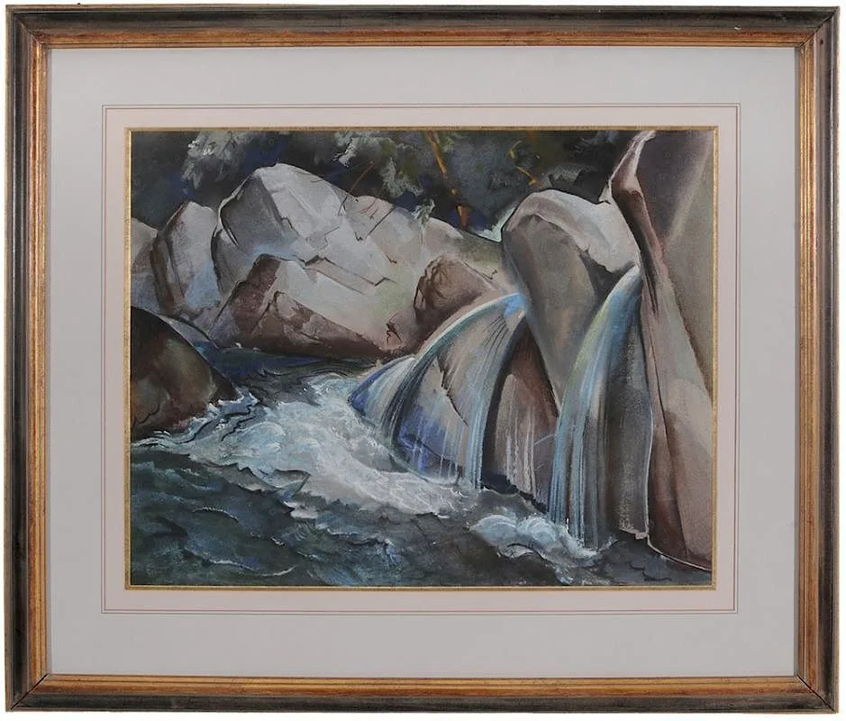 Will Henry Stevens, Mountain Stream with Waterfall, pastel on paper