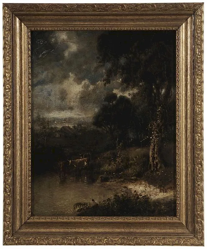 Cows Watering by Patrick Vincent Berry, oil on canvas, sold Jul 2015