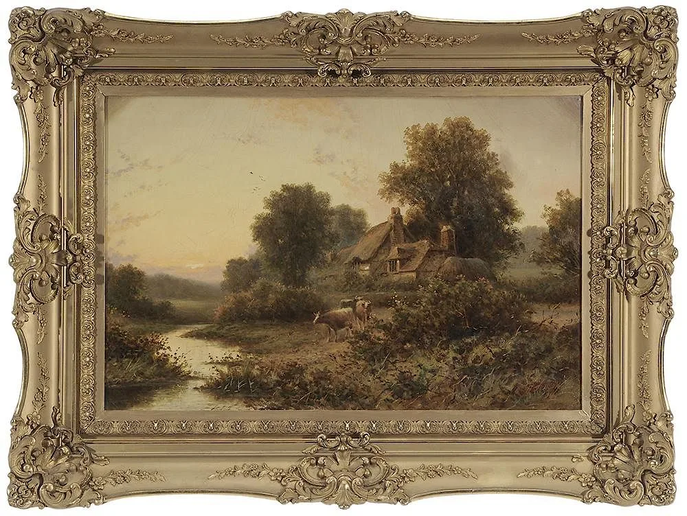 R. Jenson, Cottage by a Stream, oil on canvas