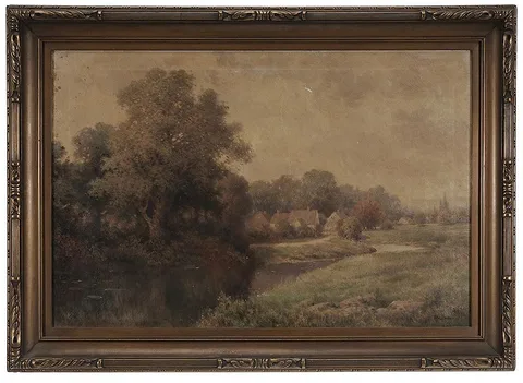 Milton H. Lowell, Houses along a River, oil on canvas