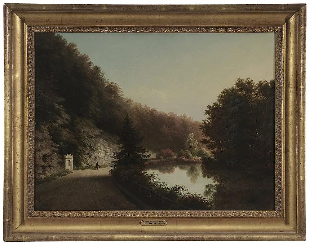 The Drinking Fountain of the Wissahicken, possibly the Springs Memorial fountain by Gunther Hartwick, oil on canvas, sold Jul 2015