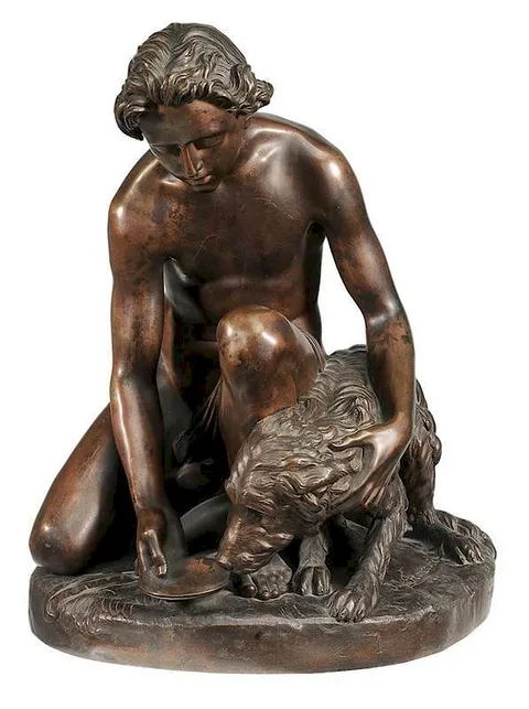 Louis Julien Franceschi, Boy Watering a Dog, 1851, patinated bronze