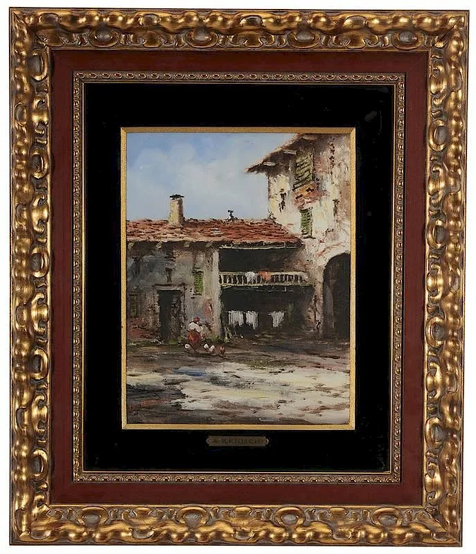 Anton Brioschi, Villa Courtyard, oil on canvas board