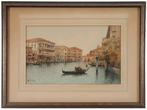 Venetian Canal with Gondolier by Andrea Biondetti, watercolor on paper, sold May 2015