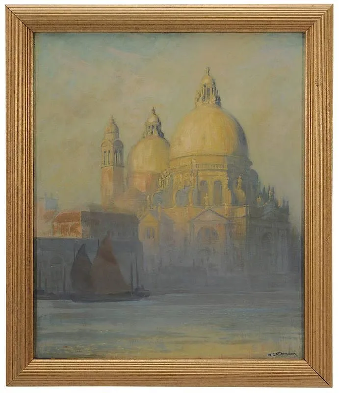 Wilhelm Battermann, Santa Maria Della Salute in the Morning Mist, Venice, oil on canvas
