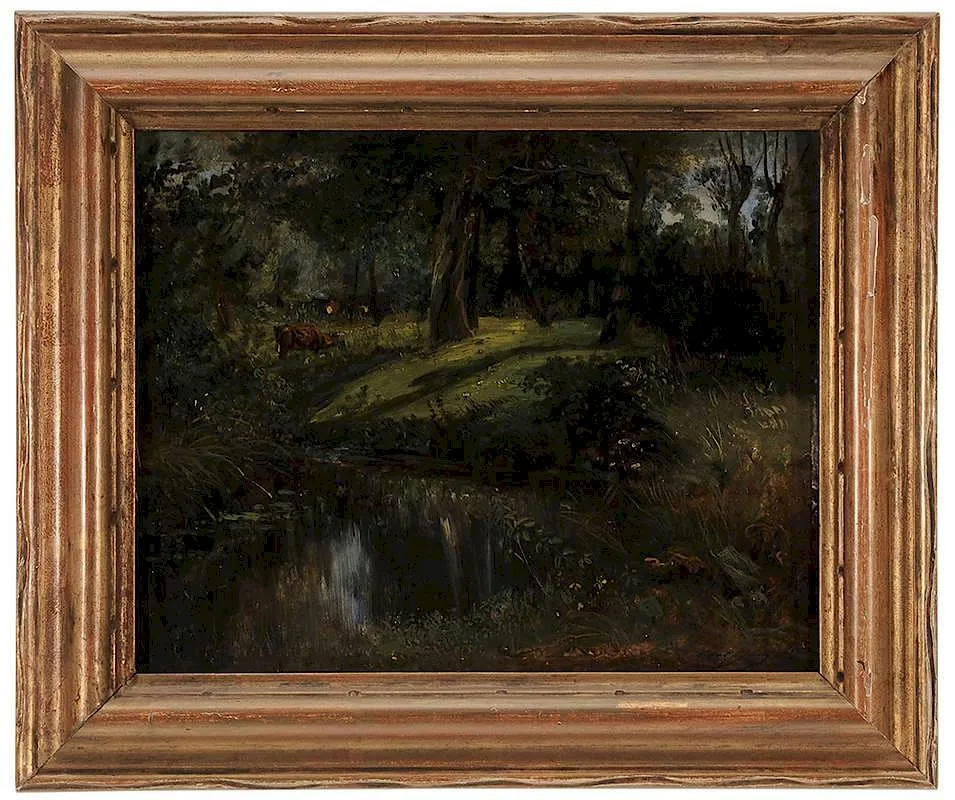 Paul Jung, Landscape with Cow and Stream, oil on paper