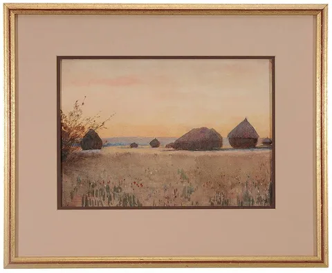William Herbert Allen, Quesney Picardy Haystacks 1908, watercolor on paper