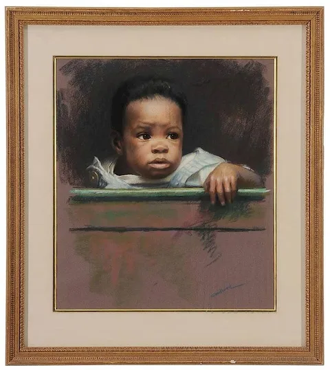 Ray Edward Goodbred, Concerned child, pastel on purple/brown paper