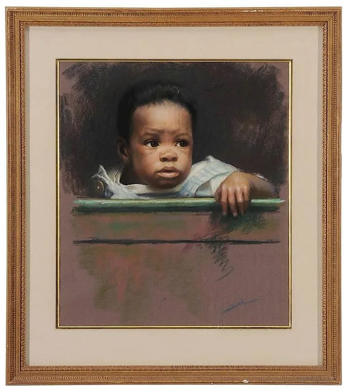 Ray Edward Goodbred, Concerned child, pastel on purple/brown paper