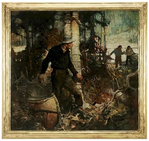 Frank Schoonover, I watched them for a few hours but they showed no sign of taking to the bush. (#1291), oil on canvas