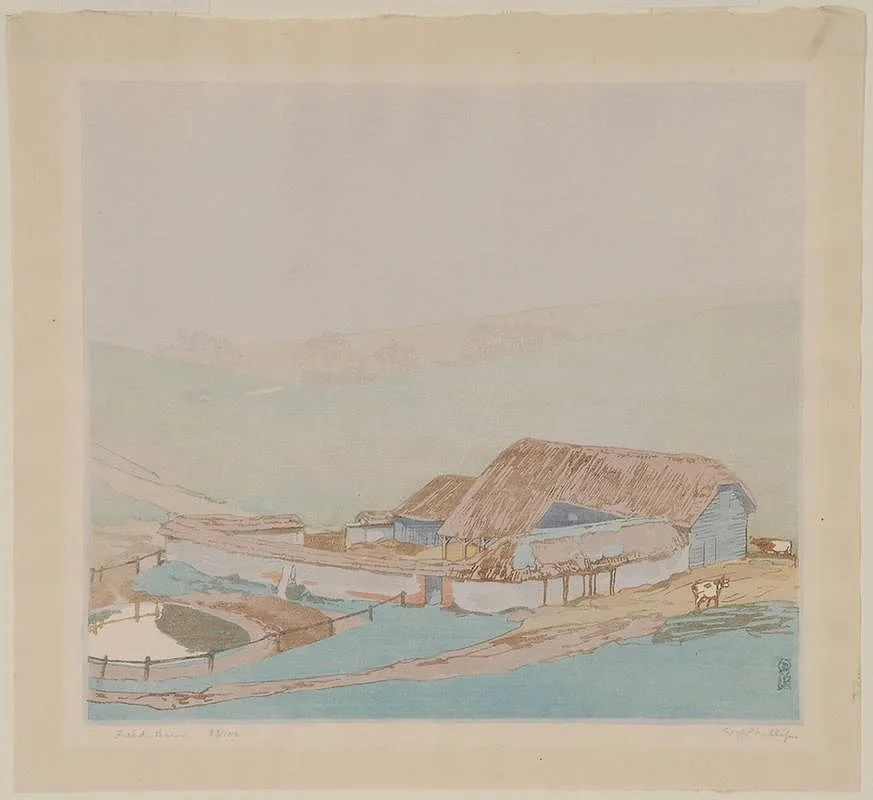 The Field Barn by Walter J. Phillips, color woodblock on paper, sold May 2015