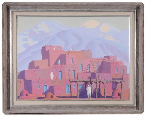 Carlos Hall, Taos Pueblo Village, oil on canvas