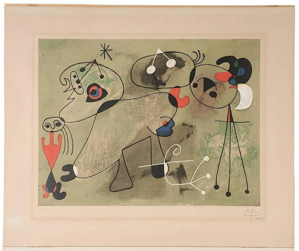 [Composition sur Fond Vert] by Joan Miró, color lithograph with pochoir on Arches paper, sold Mar 2015