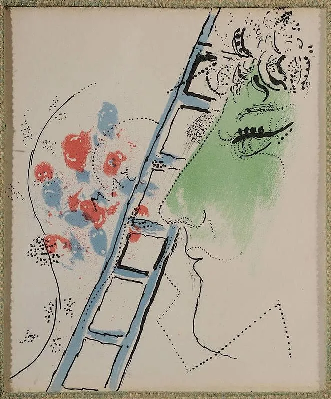 [L'échelle] by Marc Chagall, color lithograph on paper, sold Mar 2015