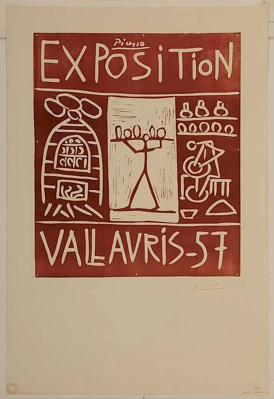 Exposition Vallaurus (B.1277) by Pablo Picasso, 1957, linocut in red on wove paper, sold Mar 2015