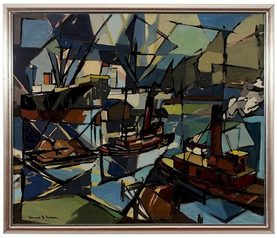 Bennard Bloch Perlman, Baltimore Harbor Activity, oil on Masonite