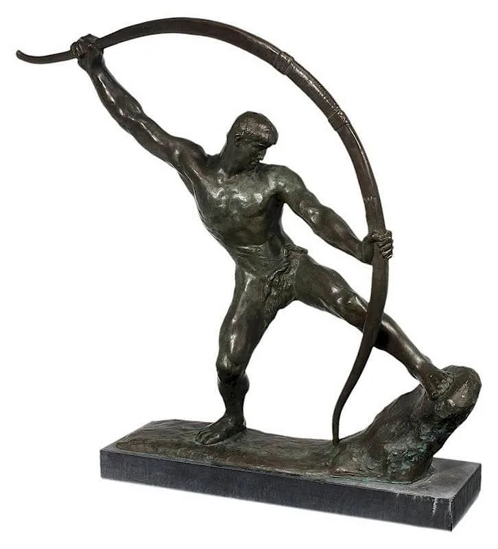 Georges Gori, [Héraclès bandant son arc], patinated bronze on partially polished slate plinth